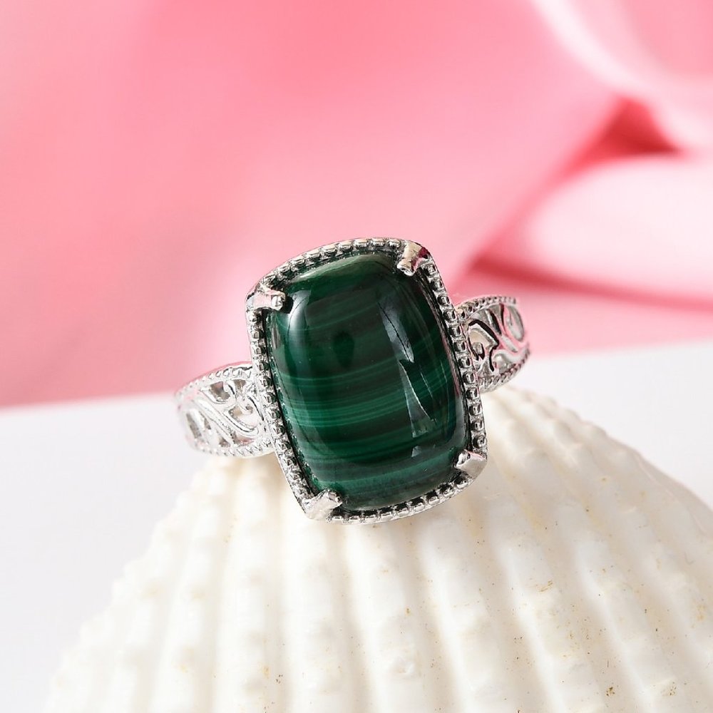 African Malachite Solitaire Ring - image 2